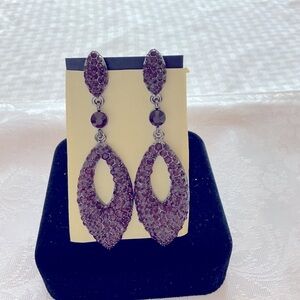 Purple Rhinestone Chandelier Antique Gold Earrings